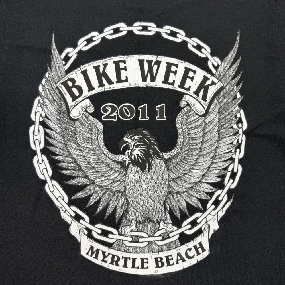 2011 Bike Week Myrtle Beach Eagle Graphic T-Shirt Black Mens Medium Jerzees Tag - Picture 6 of 7